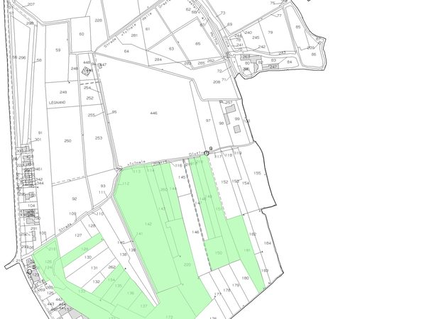 Foglio di mappa catastale con le particelle evidenziate